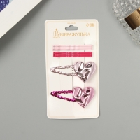 Невидимка для волос "Беатрис" (набор 10 шт) сердце, 5 и 5,5 см, розовый