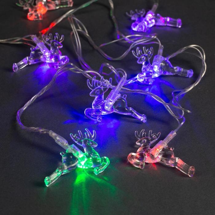 Гирлянда &laquo;Нить&raquo; 5 м с насадками &laquo;Олени&raquo;, IP20, прозрачная нить, 20 LED, свечение мульти (RG/RB), мигание, 220 В