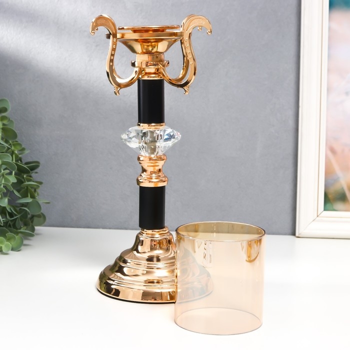 Подсвечник металл, стекло на 1 свечу "Карино" d-7 см, золото 15,5х15,5х33 см