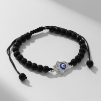 Браслет-оберег &laquo;Бусины&raquo; рука хамса, цвет чёрный