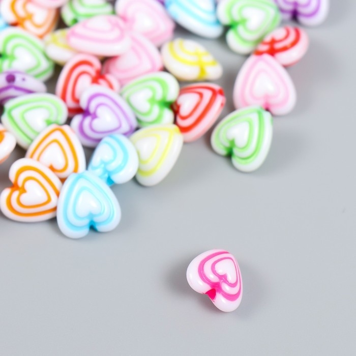 Бусины для творчества пластик "Сердце тройное" разноцветные набор 20 гр 0,7х1,1х1,1 см