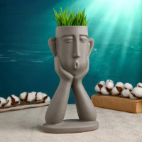 Кашпо "Голова юноши" серое, 27см Кашпо "Голова юноши" серое, 27см