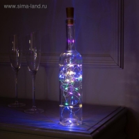 Гирлянда &laquo;Нить&raquo; 2 м роса с пробкой, IP20, серебристая нить, 20 LED, батарейки LR44х3 (в комплекте), свечение мульти