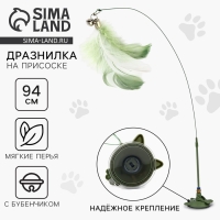 Игрушка дразнилка для кошек на присоске с пером &laquo;Котик&raquo;, зелёный, 94 см