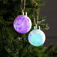 Набор ёлочных шаров &laquo;Снежные&raquo; 2 шт., батарейки, 1 LED, свечение RGB