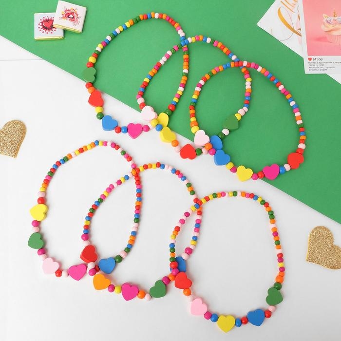 Бусы детские &laquo;Выбражулька&raquo; сердечки, 40 см, цвет МИКС
