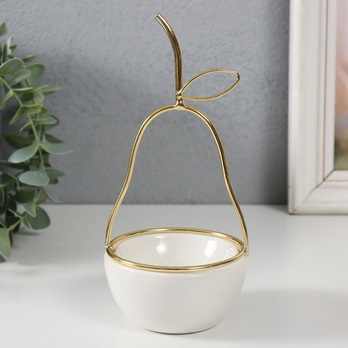 Сувенир керамика, металл подставка Сувенир керамика, металл подставка "Груша" белая с золотом 8х8х17 см