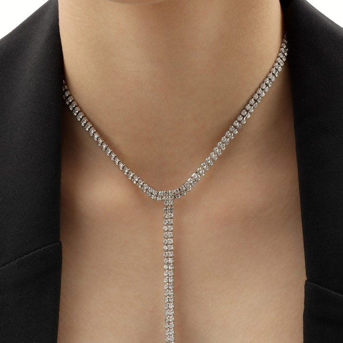 Набор 2 предмета: серьги, колье &laquo;Лёд&raquo; дорожка мелкая, цвет белый в серебре, 30 см