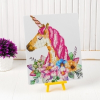 Алмазная вышивка «Единорог в цветах», 21 × 25 см, с частичным заполнением, с подставкой Алмазная вышивка «Единорог в цветах», 21 × 25 см, с частичным заполнением, с подставкой