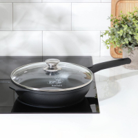 Сковорода &laquo;Традиция&raquo;, d=24 см, стеклянная крышка, съёмная ручка, антипригарное покрытие, цвет чёрный