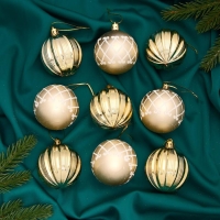 Набор шаров пластик d-6 см, 9 шт "Мелитина полосы" золото Набор шаров пластик d-6 см, 9 шт "Мелитина полосы" золото