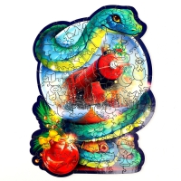 Пазлы фигурные деревянные на новый год «Змея на шаре. Новогодний экспресс», 128 элементов, символ года 2025 Пазлы фигурные деревянные на новый год «Змея на шаре. Новогодний экспресс», 128 элементов, символ года 2025