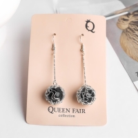 Серьги висячие &laquo;Шар плетёный&raquo;, цвет чёрный в серебре, 6,5см