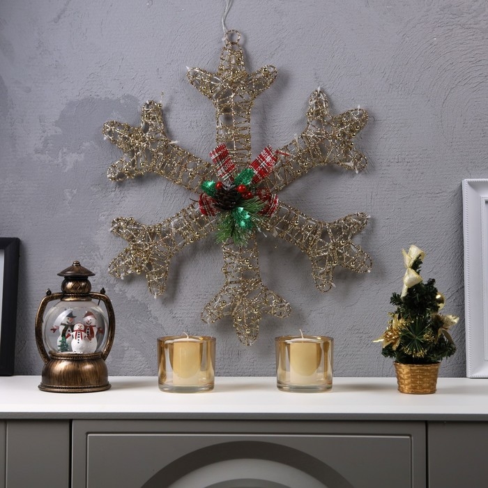 Светодиодная фигура &laquo;Снежинка с бусинами&raquo; 50 см, металл, 220 В, свечение тёплое белое