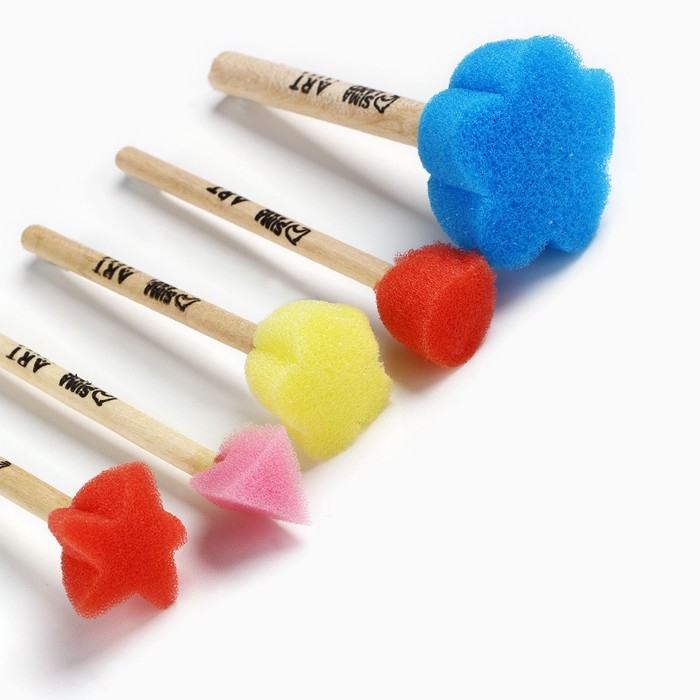 Кисть для рисования спонж набор 5 штук, цветные, фигурные &laquo;Кот-Художник&raquo;