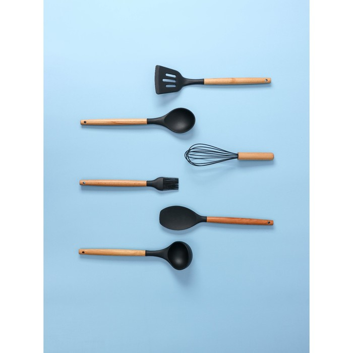 Набор кухонных принадлежностей Доляна «Лиам», 7 предметов, 33×12,5×12,5 см, цвет чёрный Набор кухонных принадлежностей Доляна «Лиам», 7 предметов, 33×12,5×12,5 см, цвет чёрный