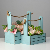 Набор кашпо деревянных 2 в 1 (25.5&times;15&times;30; 20&times;12&times;23) "Прованс", серо-голубой