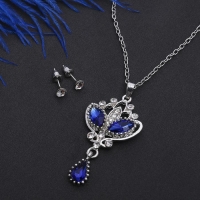 Гарнитур 2 предмета: серьги кулон &laquo;Ажур&raquo; Вивальди, цвет бело-синий в серебре, 50 см