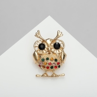 Брошь &laquo;Филин&raquo; круглый, цветная в золоте