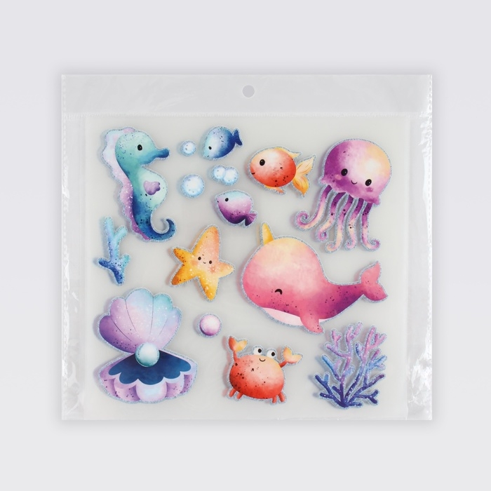 Термотрансфер &laquo;Морской мир&raquo;, с блёстками, 19,1 &times; 18,3 см, цена за 1 лист