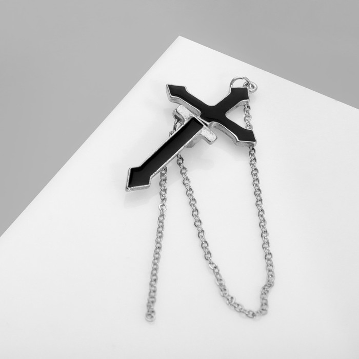 Серьга &laquo;Кафф&raquo; готический крест, цвет чёрный в серебре