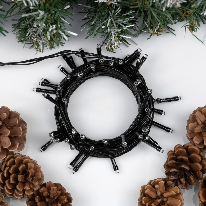 Гирлянда &laquo;Нить&raquo; 5 м, IP20, тёмная нить, 50 LED, свечение зелёное, 8 режимов, 220 В