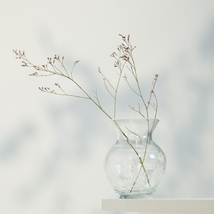Ваза для цветов &laquo;Цветы&raquo; стеклянная, прозрачная, 14,4 см, 700 мл.