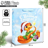 Пакет подарочный новогодний ламинированный &laquo;Змея 2025&raquo;, M 26 х 30 х 9 см, Новый год