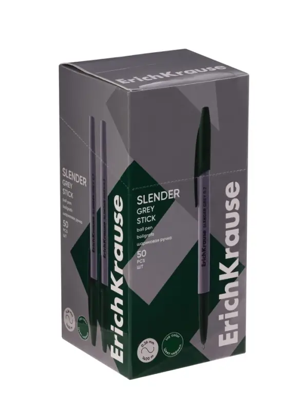 Ручка шариковая ErichKrause Slender Stick Grey, Super Glide, 0.7 мм, зелёная