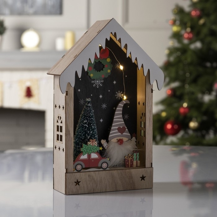 Светодиодная фигура &laquo;Домик с эльфом&raquo; 14 &times; 29 &times; 5.5 см, дерево, батарейки AAAx2 (не в комплекте), свечение тёплое белое