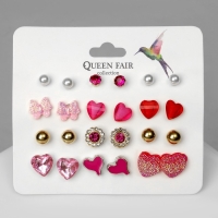 Пусеты 12 пар &laquo;Сердечки&raquo; свидание, цвет МИКС