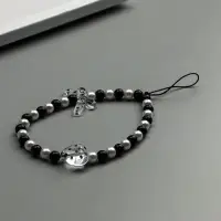 Брелок на карабине "Бант и сердце" черно-белый 14,5 см