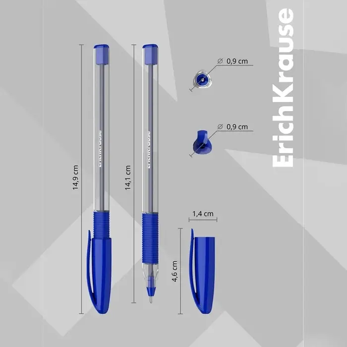 Ручка шариковая ErichKrause U-109 Classic Stick&Grip, узел 1.0 мм, чернила синие, резиновый держатель, длина линии письма 1000 метров