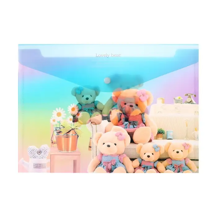 Папка-конверт на кнопке, А4, 180 мкм, "Мишка", МИКС