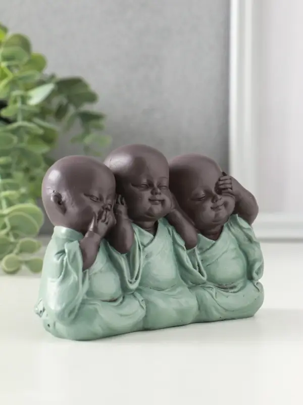 Сувенир полистоун "Маленькие будды - не слышу, не вижу, не скажу" зелёный 4,6х12,5х8 см