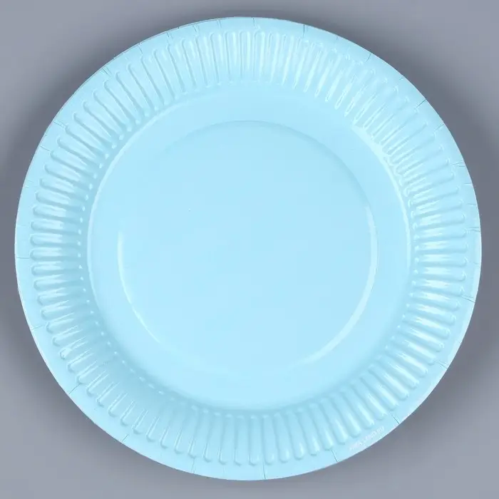 Тарелка одноразовая бумажная однотонная, голубая, 18 см