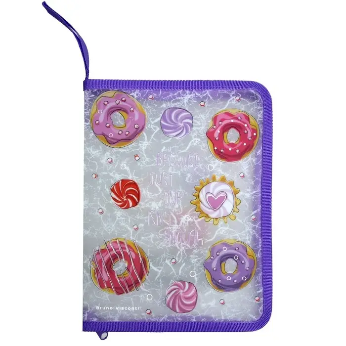 Папка пластиковая А5, молния вокруг, 400 мкм, "Сладкое настроение. Пончики"