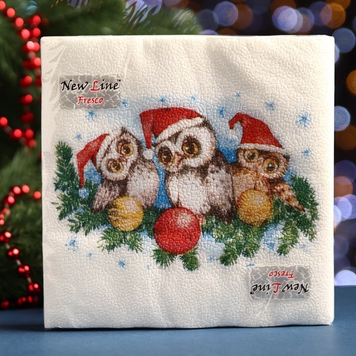 Новый год. Салфетки бумажные Fresco Совята", 2 слоя, 33*33 см, 20 листов