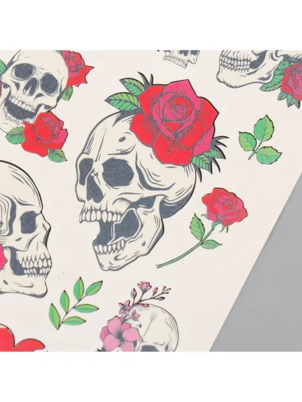 Переводные тату на тело цветные &laquo;Черепа и розы&raquo;, 7.5&times;14 см
