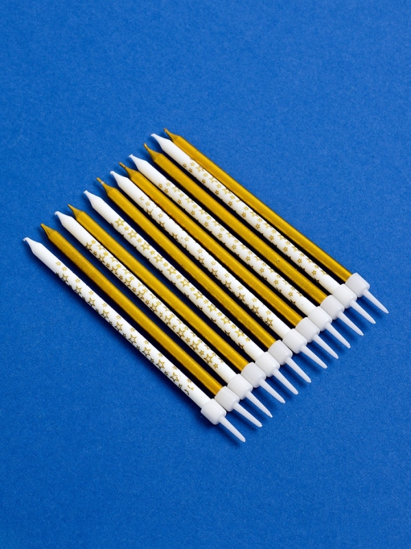 Набор свечей для торта "Звёздочки", 12 шт. золотой и белый