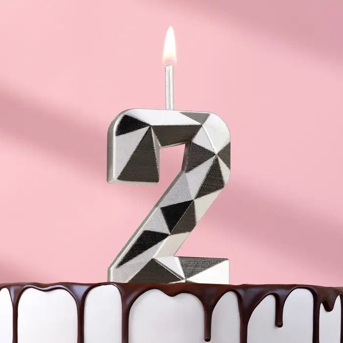 Свеча для торта &laquo;Алмаз&raquo;, цифра 2, серебристый металлик