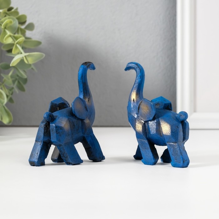 Сувенир полистоун "Синий слон" набор 2 шт 3х8х8,5 см