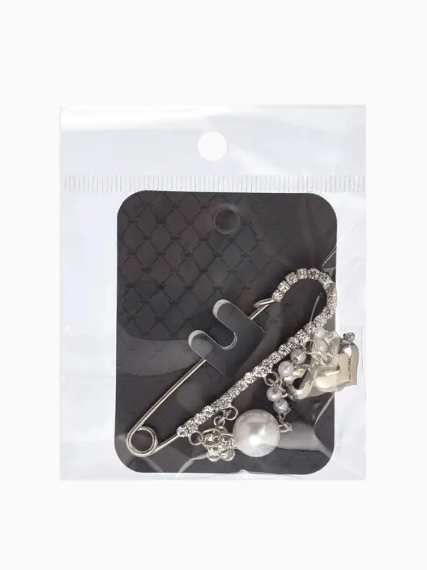 Булавка "Ключик от сердца", l=6.5, цвет белый в серебре