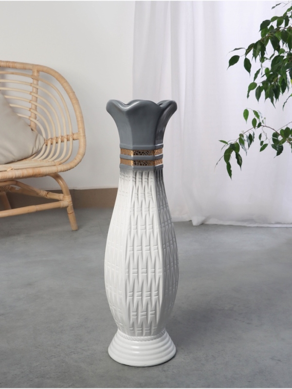 Ваза керамика напольная "Иниго" геометрия, 59х16 см, бело-серый