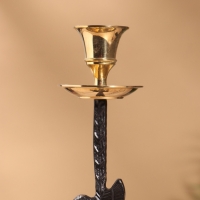 Подсвечник на 1 свечу, латунь, черный с золотом 8,5х8,5х23,5 см