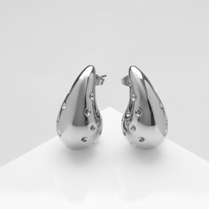 Серьги пластик &laquo;Капля&raquo; дутые, цвет серебро