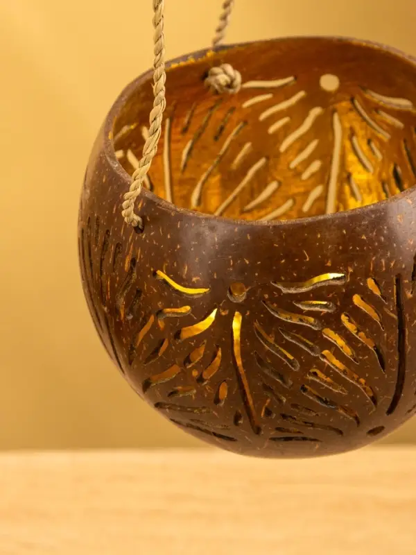 Подсвечник подвесной из кокоса, 9-12 см, коричневый