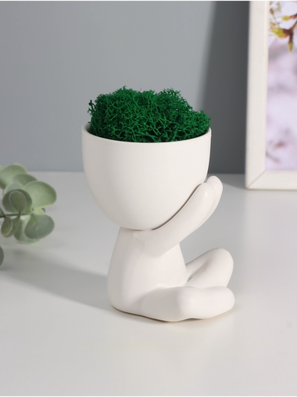 Кашпо керамика "Мистер Грин" любитель тишины 10*7,5*8 см белый