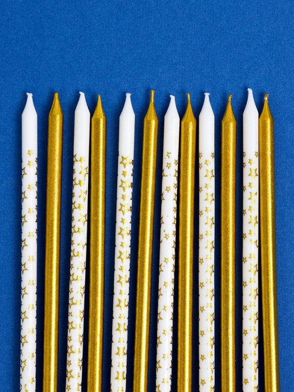 Набор свечей для торта "Звёздочки", 12 шт. золотой и белый