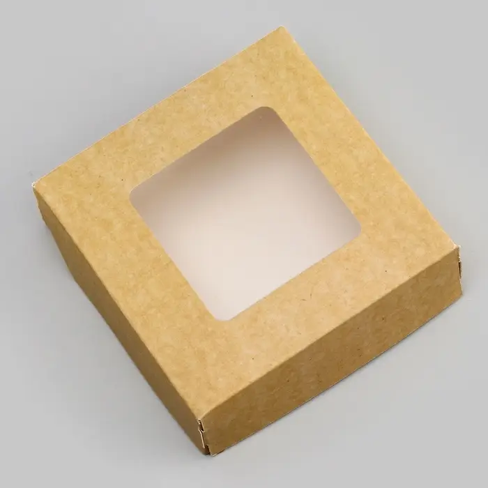 Коробка складная, с окном, крафт, 11.5&times;11.5&times;4 см